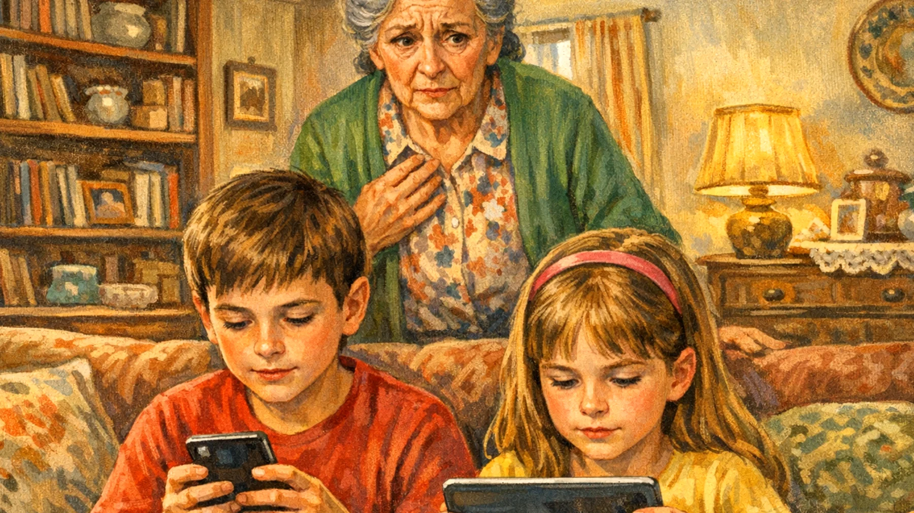 La nonna fatica a supervisionare l'uso dei social media da parte dei nipoti bambini, preoccupata per i contenuti inappropriati e i rischi online, ma senza le competenze digitali per impostare controlli parentali o dialogare efficacemente su questi temi."