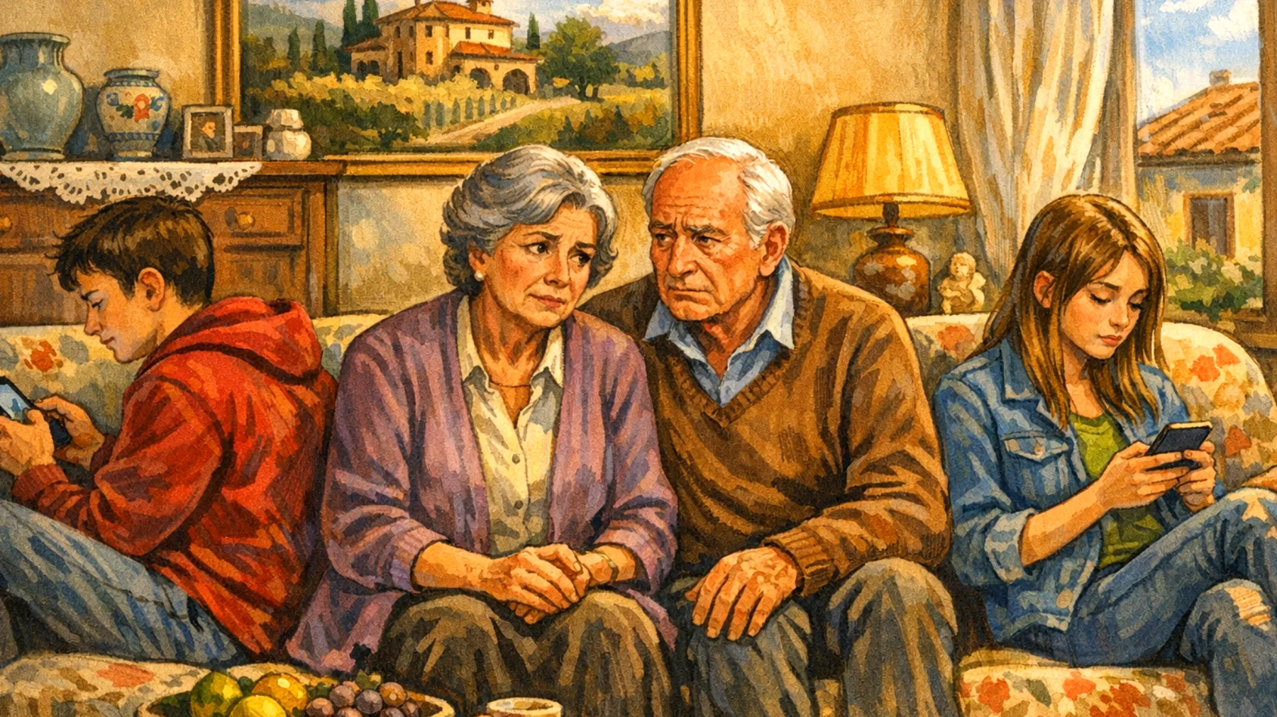 I nonni faticano a comunicare efficacemente con i nipoti adolescenti, che sembrano chiusi, poco dialoganti e distanti, creando un senso di frustrazione e incomprensione reciproca"